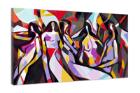 Schilderij -Abstracte vrouw met primaire kleur, Picasso en Mondriaan stijl, 2 maten - thumbnail