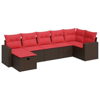 7-delige Loungeset met kussens poly rattan bruin