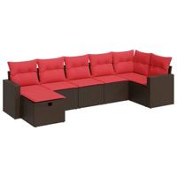 7-delige Loungeset met kussens poly rattan bruin - thumbnail