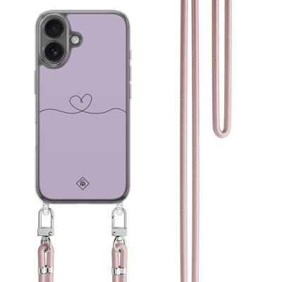 iPhone 17 hoesje met rosegoud koord - Hart lila