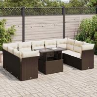 10-delige Loungeset met kussens poly rattan bruin - thumbnail