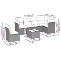 7-delige Loungeset met kussens poly rattan lichtgrijs - thumbnail