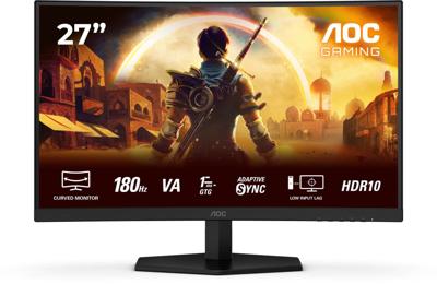 AOC Gaming C27G42E - 27 inch Full HD gebogen monitor, 180 Hz, 0,5 ms, FreeSync Premium (1920 x 1080, 1 x HDMI 2.0, 1 x DisplayPort 1.4) zwart