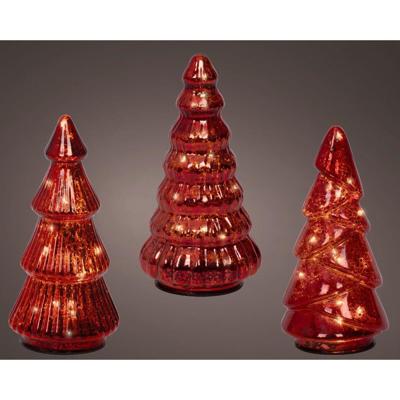 Decoratie Glazen LED Bomen 9x17.5 cm 3 Stuks Rood