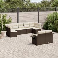 9-delige Loungeset met kussens poly rattan bruin - thumbnail