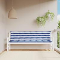 Tuinbankkussens 2 st gestreept 200x50x7 cm stof wit en blauw - thumbnail