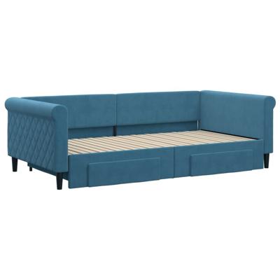 Slaapbank met onderschuifbed en lades 100x200 cm fluweel blauw
