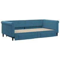 Slaapbank met onderschuifbed en lades 100x200 cm fluweel blauw - thumbnail