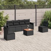 7-delige Loungeset met kussens poly rattan zwart - thumbnail