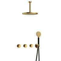 Hotbath Cobber - CB7067 - Inbouw Regendoucheset - Geborsteld Messing PVD - 2 Stopkranen - Thermostatisch - Plafondbuis 15 cm - Hoofddouche 300 mm - Ronde Handdouche 3 Standen - met M106 - Waterbesparend - V01 - thumbnail