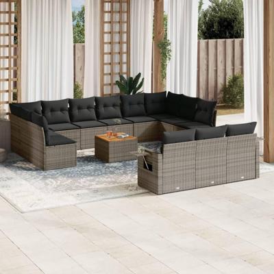 14-delige Loungeset met kussens poly rattan grijs