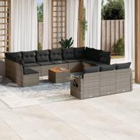 14-delige Loungeset met kussens poly rattan grijs - thumbnail