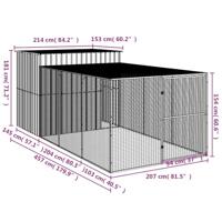 Hondenhok met ren 214x457x181 cm gegalvaniseerd staal antraciet - thumbnail