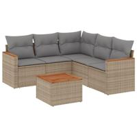 6-delige Loungeset met kussens poly rattan gemengd beige - thumbnail