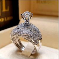 2 PC'S vrouwen Vintage 925 Silver Diamond trouw ring grootte: 8 - thumbnail
