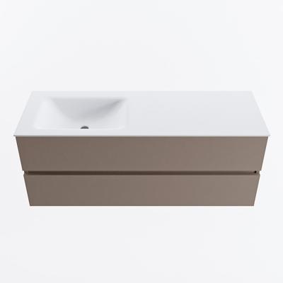 MONDIAZ VICA 130cm badmeubel onderkast Smoke 2 lades. Wastafel CLOUD links zonder kraangat, kleur Talc.