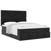 Ottoman bed met matrassen 140x190cm fluweel zwart - thumbnail
