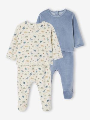2-delige set pyjama's voor pasgeborenen in fluweel / velours ecru