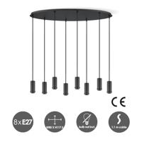Metaal kroonluchter - Industrie hanglamp - Zwart - Met 8 pcs lampvoeten - Ontworpen voor Eetkamer en Slaapkamer - 80 x 25 x 117.5cm - set met E27 Lamphouder - voor Lampenkap met Doorsnede max 15cm - Gloeilamp Niet Inbegrepen - thumbnail