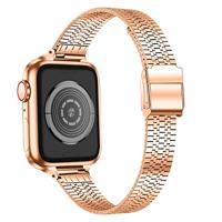 Stainless steel slim fit bandje - Champagne goud - Geschikt voor Apple Watch 38mm / 40mm / 41mm / 42mm - thumbnail