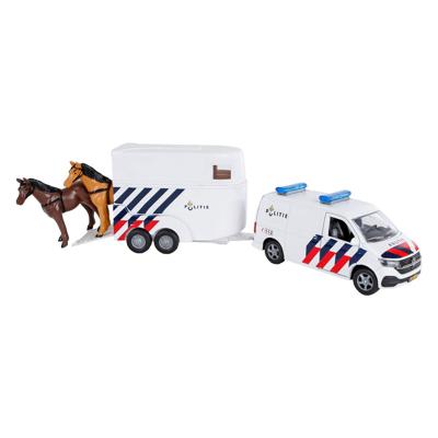 Kids Globe Traffic pull back Volkswagen Transporter politie met paardentrailer