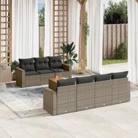 8-delige Loungeset met kussens poly rattan grijs - thumbnail