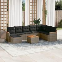 9-delige Loungeset met kussens poly rattan grijs - thumbnail