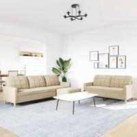 3-delige Loungeset met voetenbank stof crèmekleurig - thumbnail