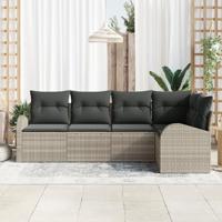 Tuinbankenset met kussen 5 pcs Lichtgrijs poly rattan - thumbnail