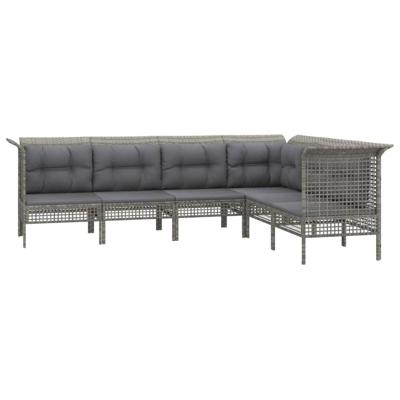 6-delige Loungeset met kussens poly rattan grijs