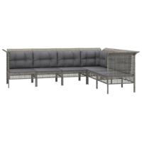 6-delige Loungeset met kussens poly rattan grijs - thumbnail