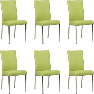 Set van 6 Felgroene leren moderne eetkamerstoelen Comfort - Toledo Leer Lime (felgroen leer)