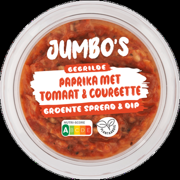 Jumbo's Gegrilde Paprika met Tomaat & Courgette Groente Spread & Dip 150 g Jumbo's Gegrilde Paprika met Tomaat & Courgette Groente Spread & Dip 150 g