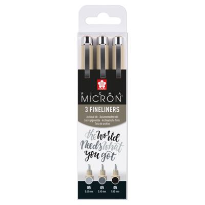 Fineliner Sakura Pigma Micron 05 set zwart & grijs 3 maten | 6 stuks