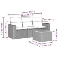 4-delige Loungeset met kussens poly rattan zwart - thumbnail