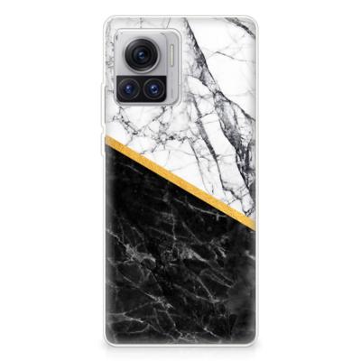 Motorola Moto X30 Pro | TPU | Siliconen hoesje | Marmer Wit Zwart - Origineel Cadeau Man