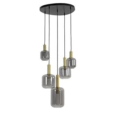 Light & Living Hanglamp 'Lekar' 5-Lamps, kleur Antiek Brons/Smoke