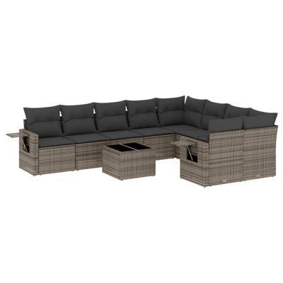 9-delige Loungeset met kussens poly rattan grijs