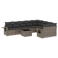 9-delige Loungeset met kussens poly rattan grijs - thumbnail