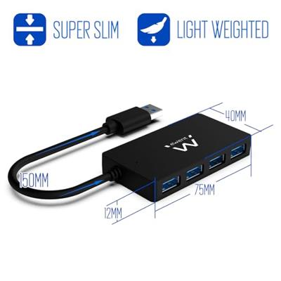 Hub USB Ewent EW1136 4 x USB 3.0 Zwart