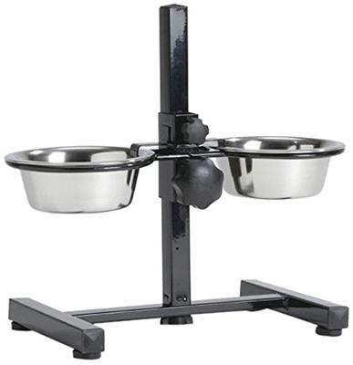 Standaard met 2 rvs 16 cm hondenvoerbakken zwart Standaard met 2 rvs 16 cm hondenvoerbakken zwart
