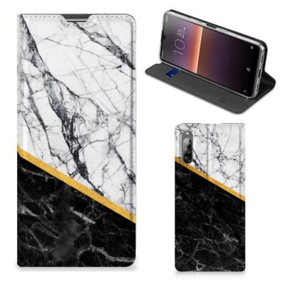 Sony Xperia L4 | Standcase | Marmer Wit Zwart - Origineel Cadeau Man