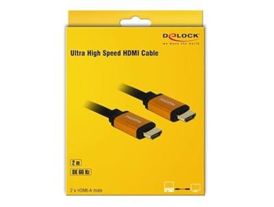 Delock 85729 HDMI-kabel HDMI Aansluitkabel HDMI-A-stekker 2 m Zwart, Goud Afgeschermd (drievoudig), Vergulde steekcontacten, 8K UHD