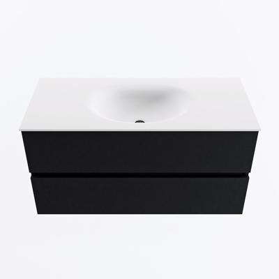 MONDIAZ VICA 100cm badmeubel onderkast Urban 2 lades. Wastafel MOON midden zonder kraangat, kleur Talc.