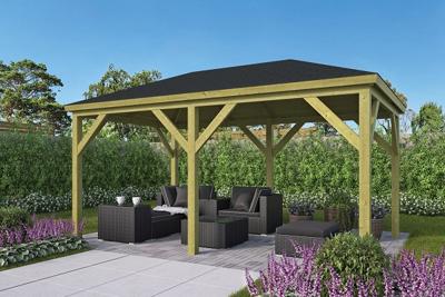 Tuindeco Grande Prieel 490x290 cm - vuren groen geïmpregneerd - SALE25112- Puntdak- Geïmpregneerd grenenhout- Tuindeco