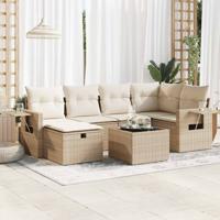 6-delige Loungeset met kussens poly rattan beige - thumbnail