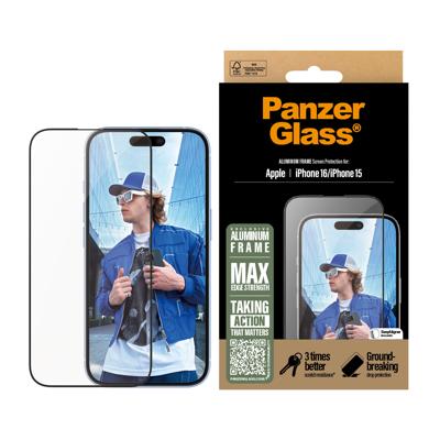 PanzerGlass Veiligheidsbril voor iPhone 16, van aluminium, ultra-breed