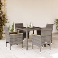 5-delige Tuinset met kussens poly rattan en glas grijs - thumbnail