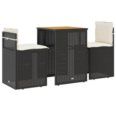 3-delige Bistroset met kussens poly rattan zwart - thumbnail