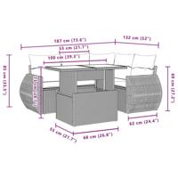 5-delige Loungeset met kussens poly rattan bruin - thumbnail
